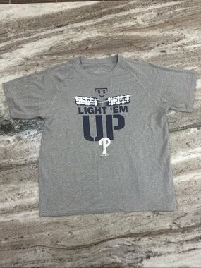 Philadelphia Phillies Under Armour Stadium Light 'Em Up Gray Tee Shirt Kids XL